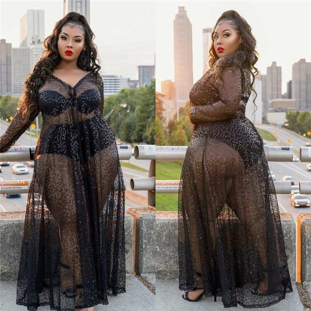 Sheer Black Sequin Maxi Dress Size XXXL